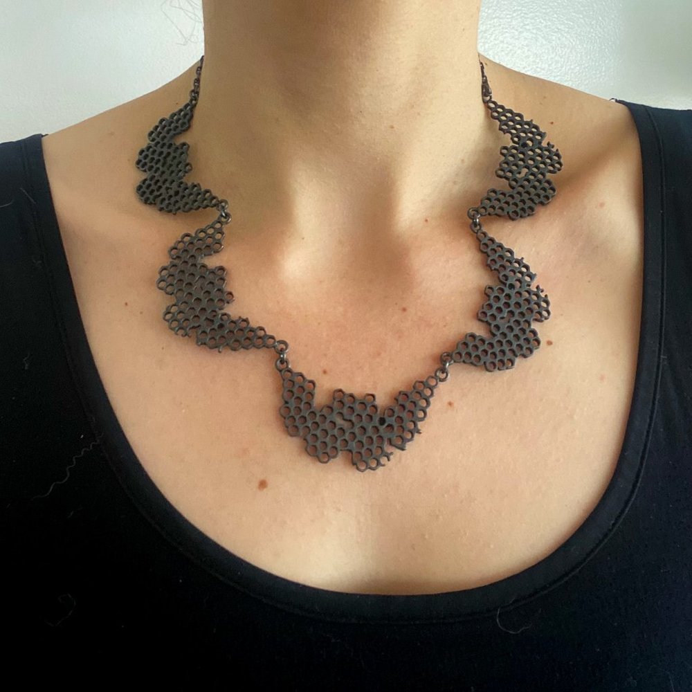 Sangre de mi Sangre Oxidized Silver Honeycomb Necklace